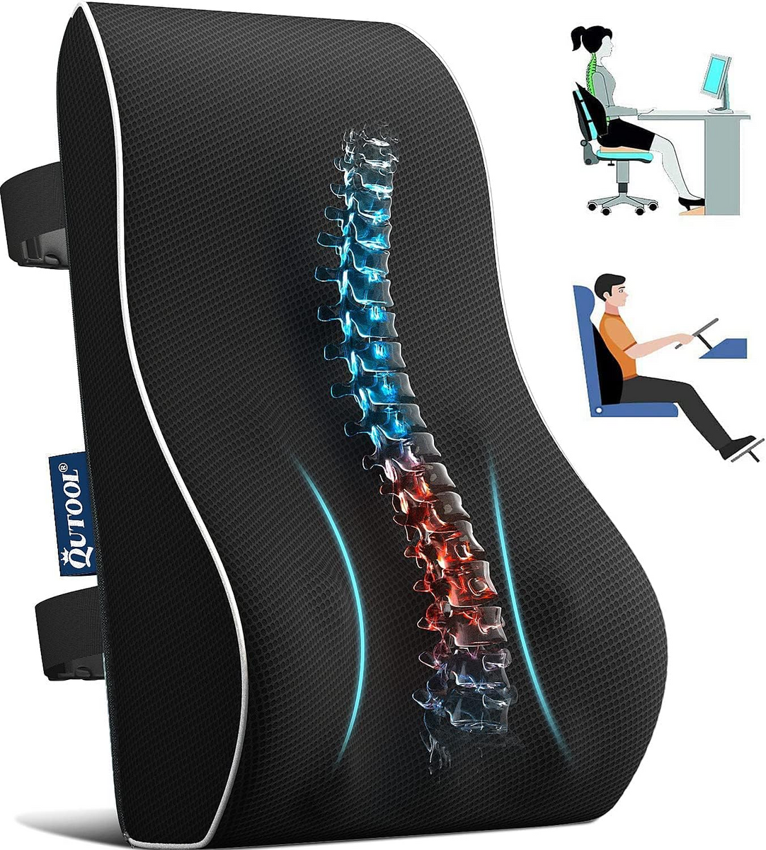 Qutool Coccyx Orthopedic Seat Cushion and Lumbar Support Pillow for Office  Chair Memory Foam Car Seat Cushion Ergonomic Desk Chair Cushion