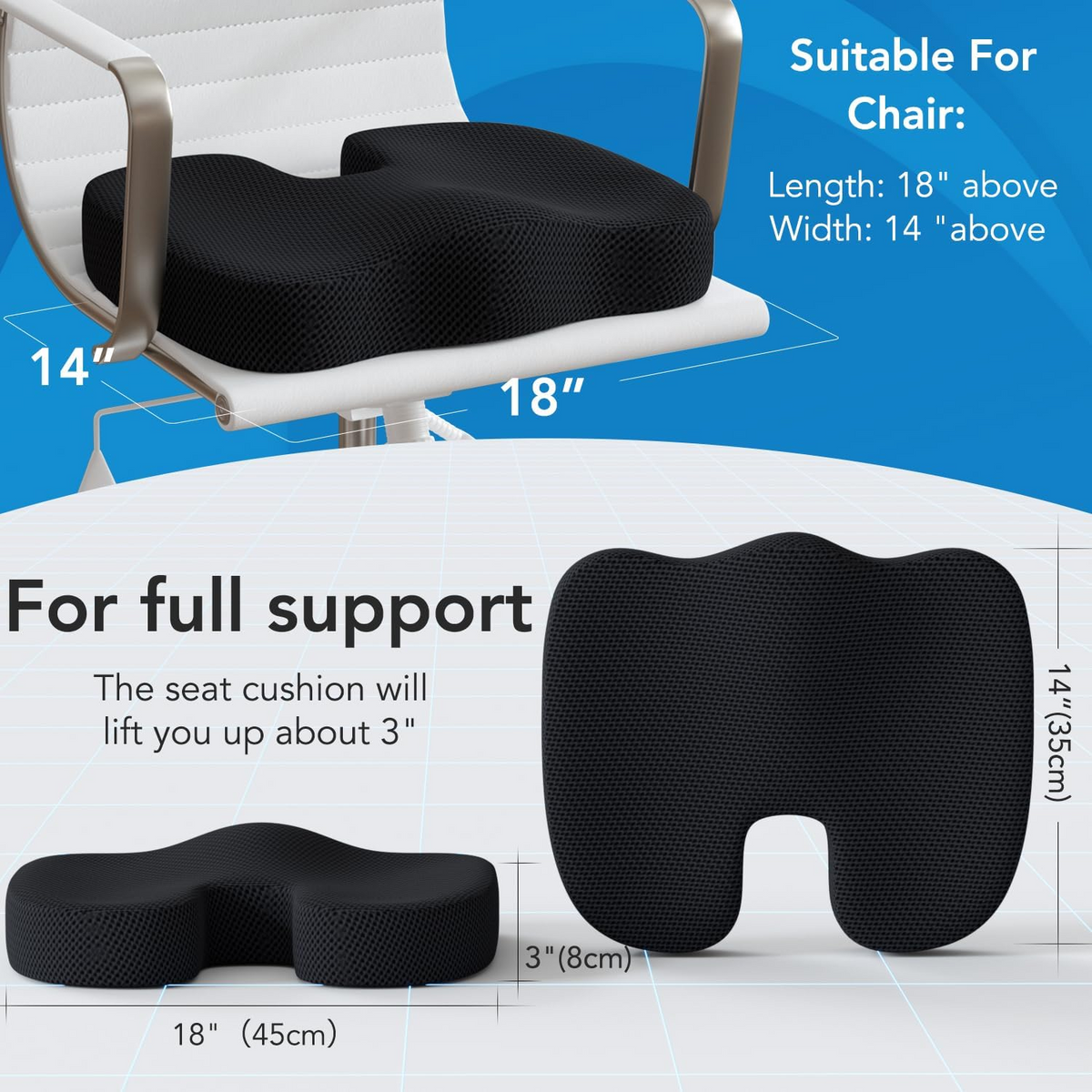 Black Qutool Ergonomic Lumbar Support Back Pillow For Office Chair