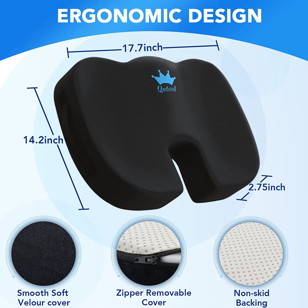 QUTOOL Orthopedic Seat Cushion and Lumbar Support Pillow for Office Chair  Memory Foam Car Seat Cushion with Washable Cover Ergonomic Desk Chair  Cushion for Tailbone, Lower Back Pain, Sciatica Relief : Office Products 