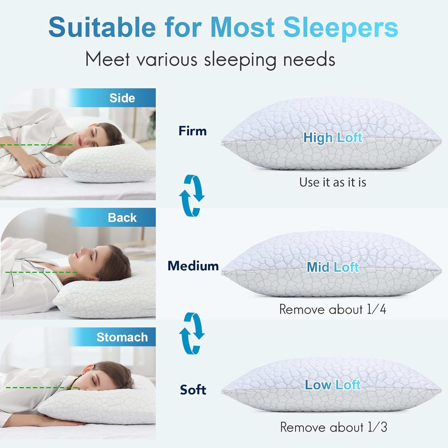 QUTOOL Cooling Shredded Memory Foam Pillows Adjustable Loft