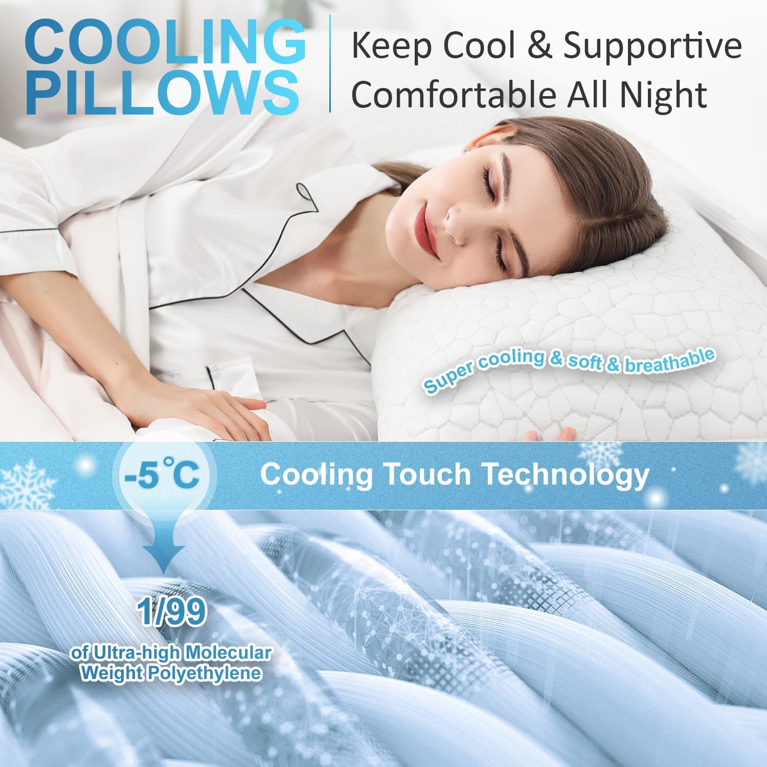 QUTOOL Cooling Shredded Memory Foam Pillows Adjustable Loft