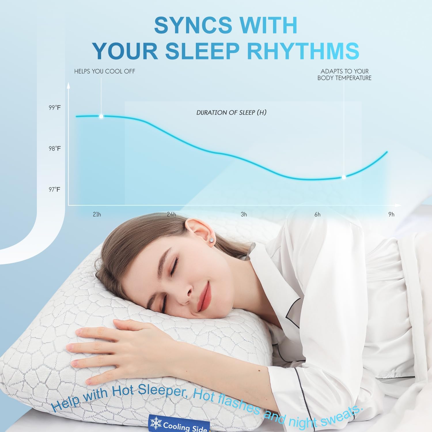 QUTOOL Cooling Shredded Memory Foam Pillows Adjustable Loft