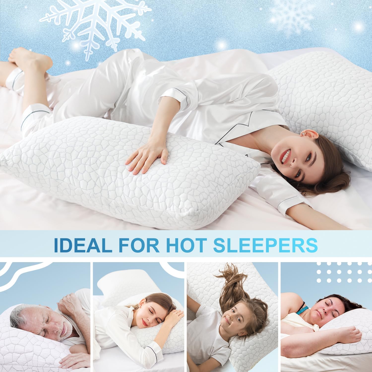 QUTOOL Cooling Shredded Memory Foam Pillows Adjustable Loft