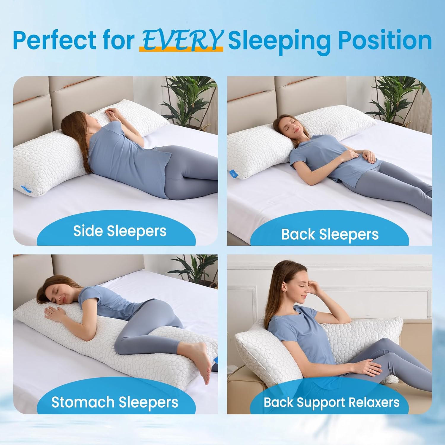 QUTOOL Cooling Shredded Memory Foam Full Body Pillows for Adults