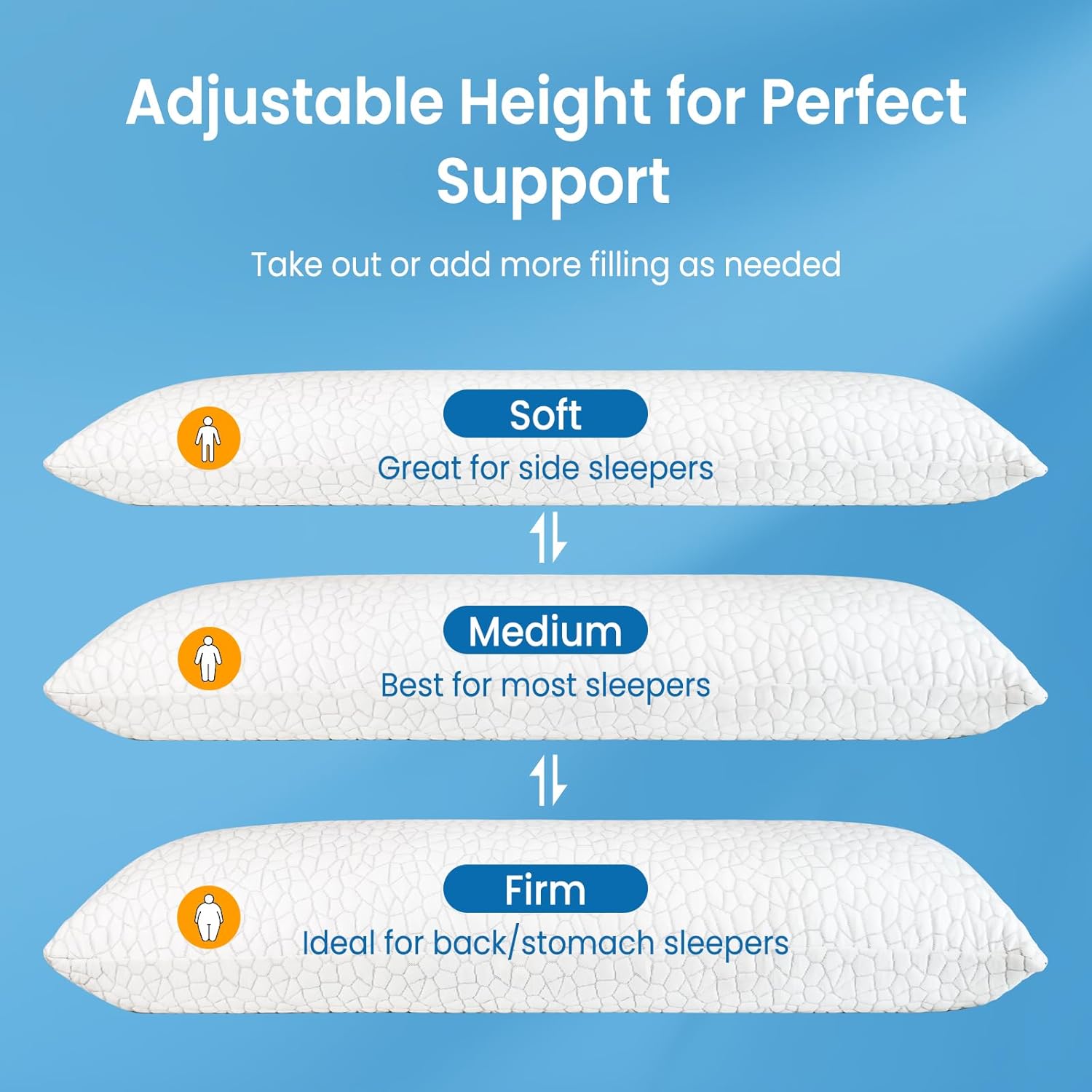 QUTOOL Cooling Shredded Memory Foam Full Body Pillows for Adults