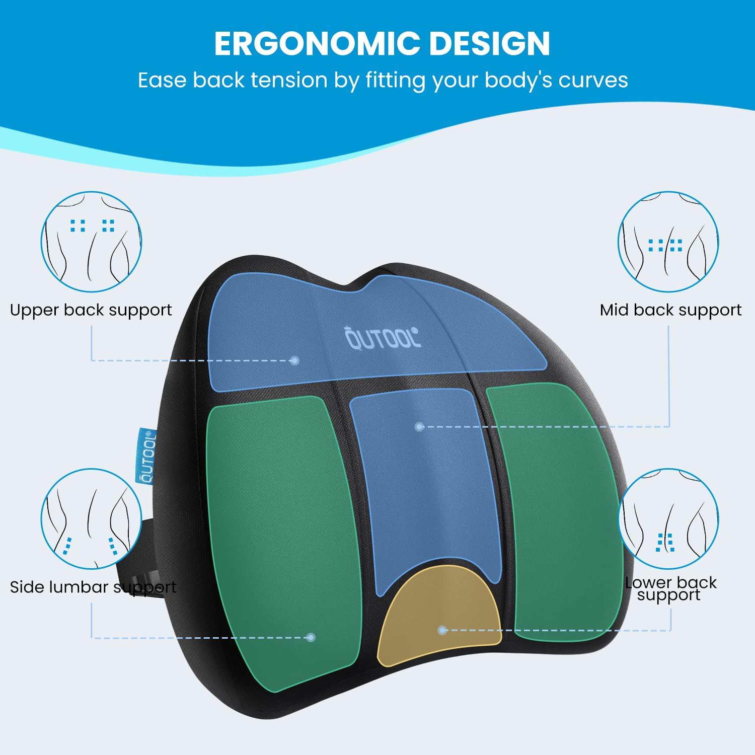 QUTOOL Lumbar Support Pillow- Lower Backpain Relief