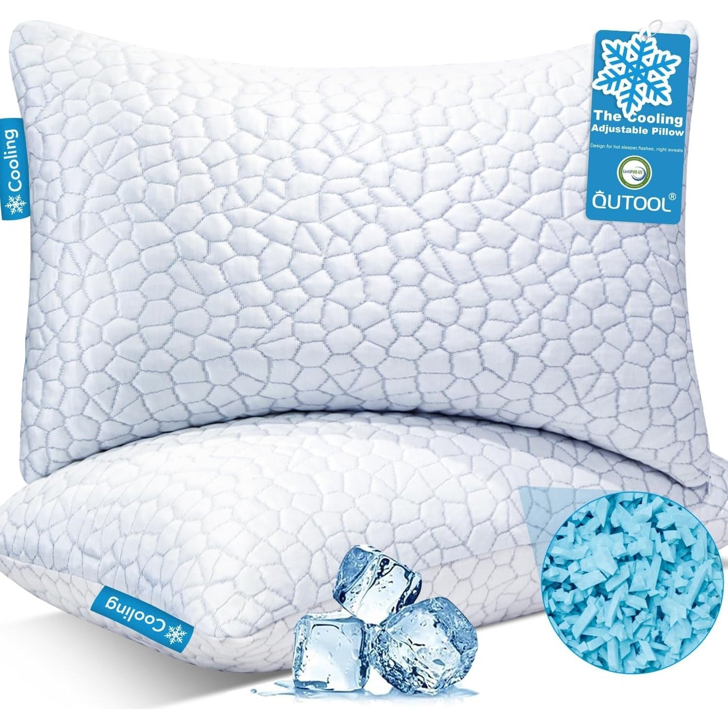 QUTOOL Cooling Shredded Memory Foam Pillows Adjustable Loft