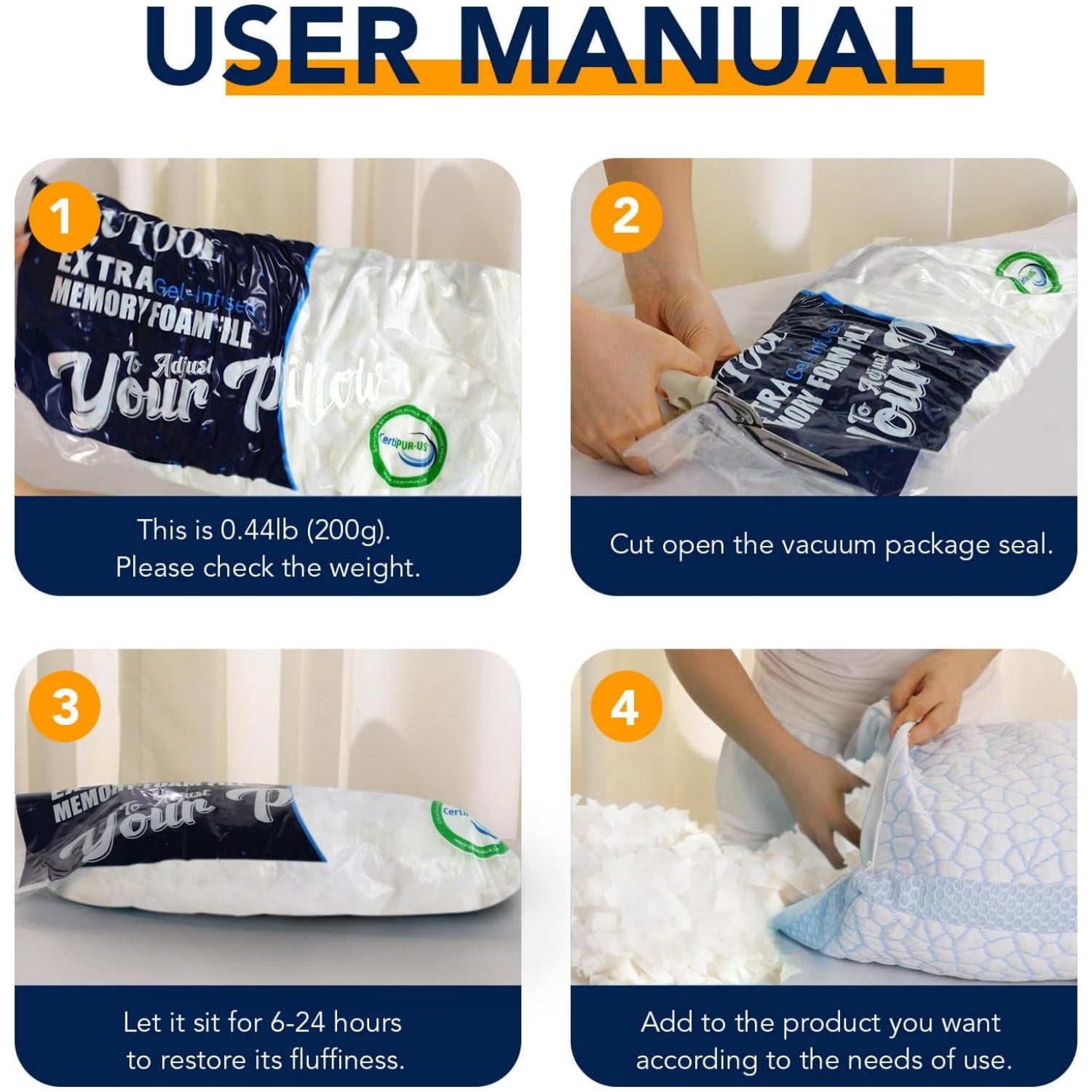 QUTOOL 0.44lb Premium Replacement Shredded Memory Foam Filling