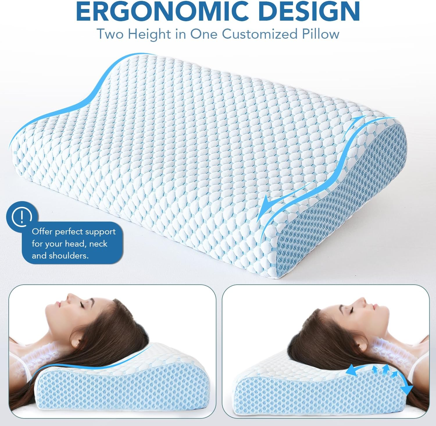 QUTOOL Memory Foam Cervical Sleeping Pillow for Neck Pain Relief