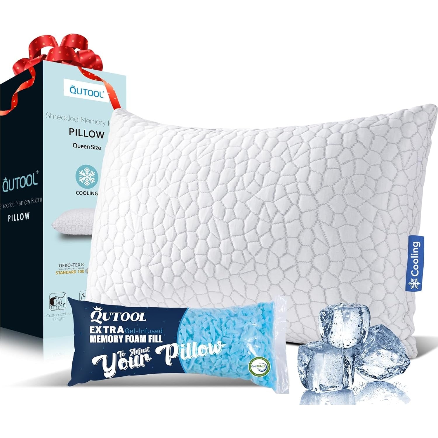 QUTOOL Cooling Shredded Memory Foam Pillows Adjustable Loft