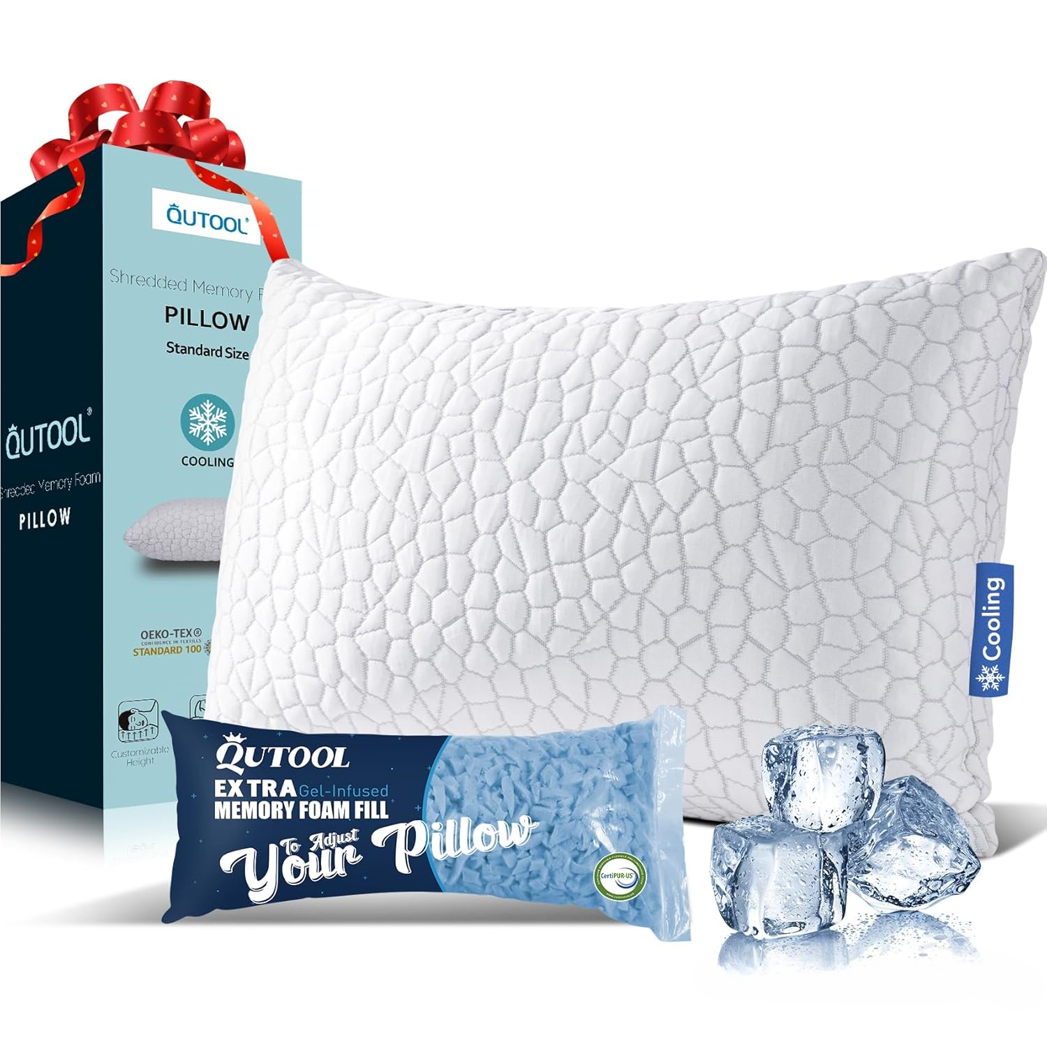 QUTOOL Cooling Shredded Memory Foam Pillows Adjustable Loft