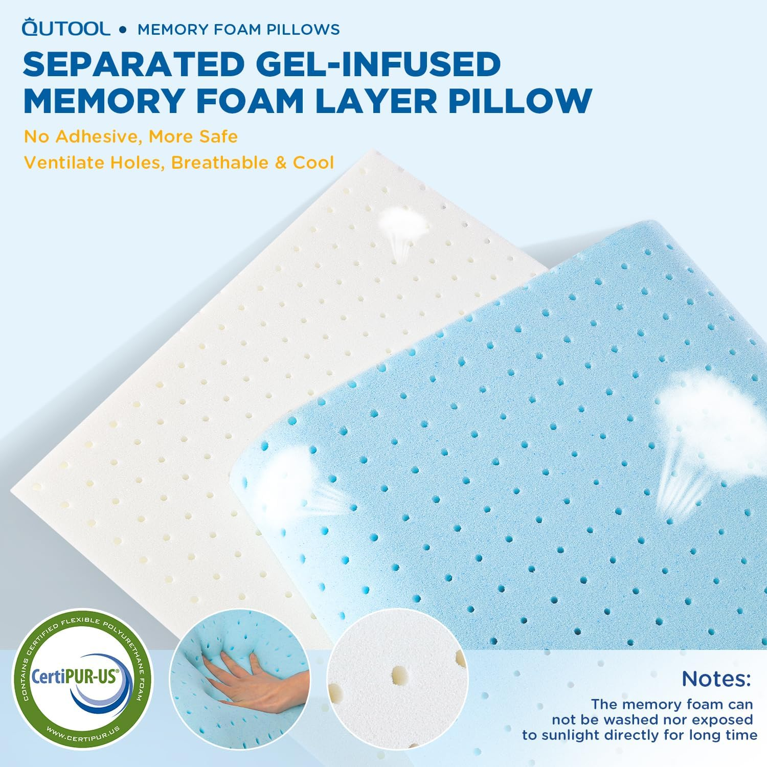 QUTOOL Memory Foam Pillows, Dual-Sided Cervical Orthopedic Pillow for Side Back Stomach Sleepers