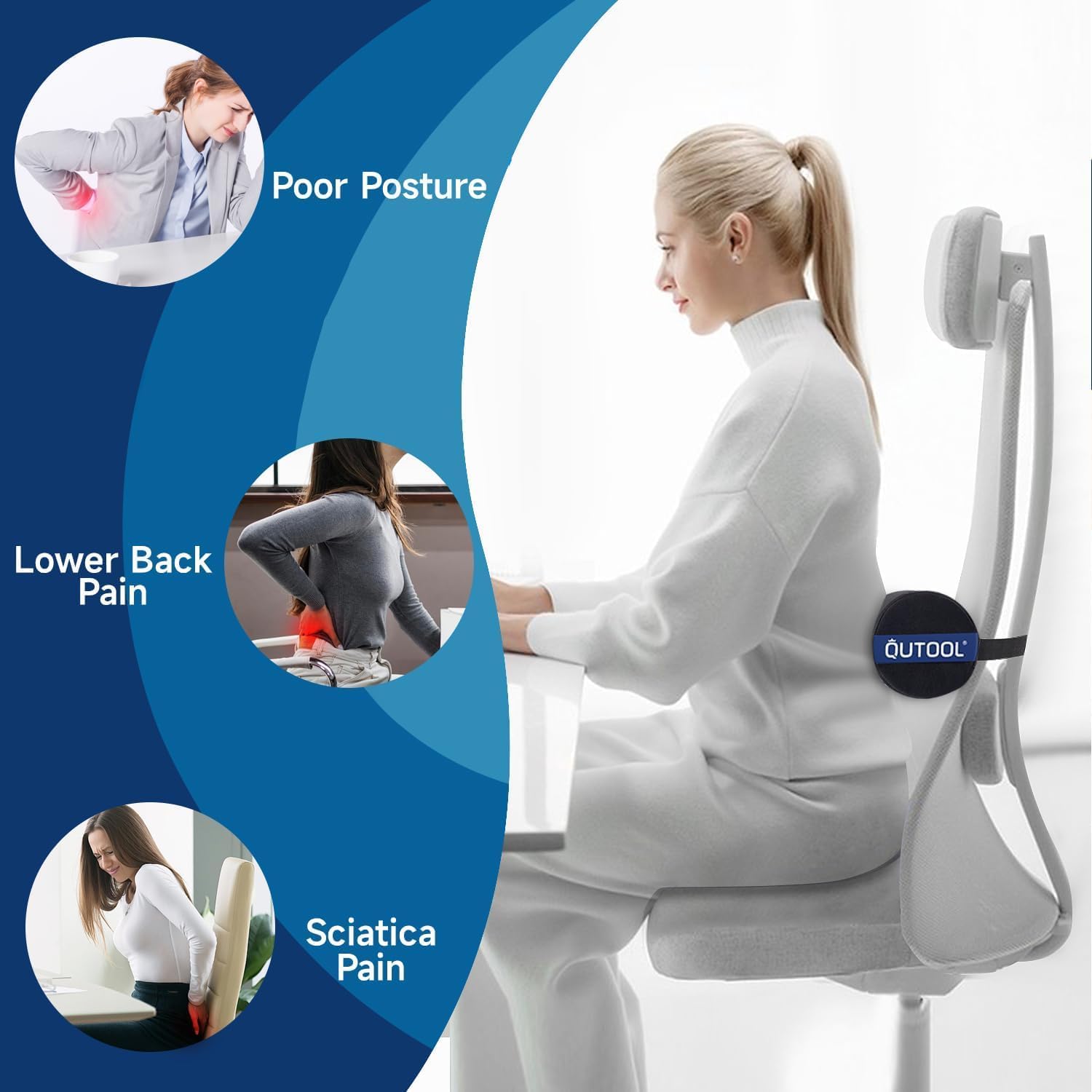 QUTOOL Lumbar Roll for Office Chair with Upgraded Strap