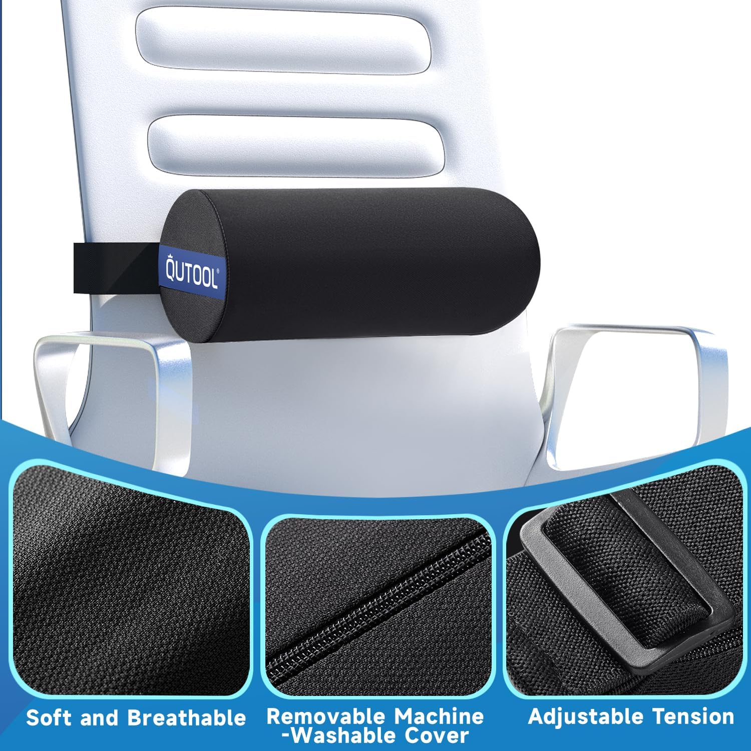 QUTOOL Lumbar Roll for Office Chair with Upgraded Strap