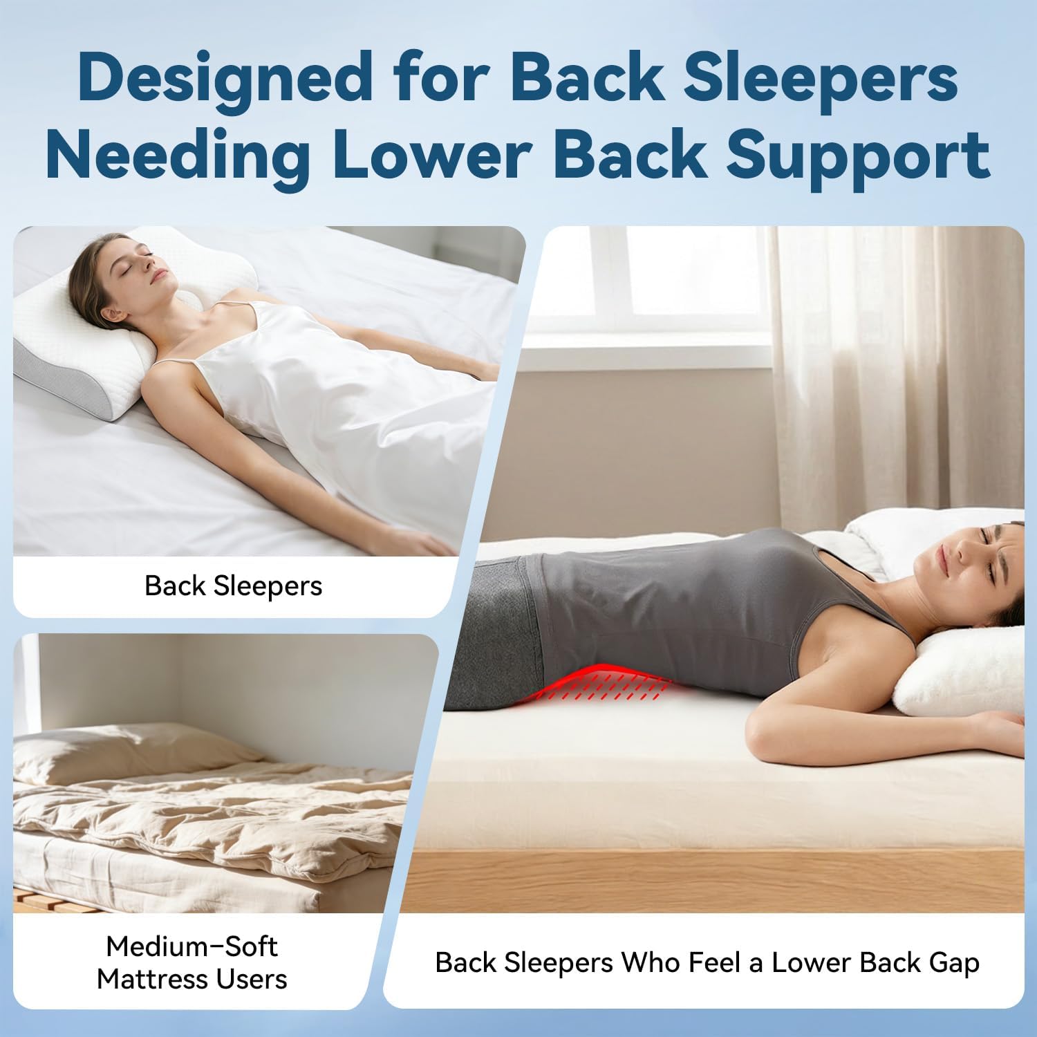 QUTOOL Adjustable Height Lumbar Support Pillow for Sleeping