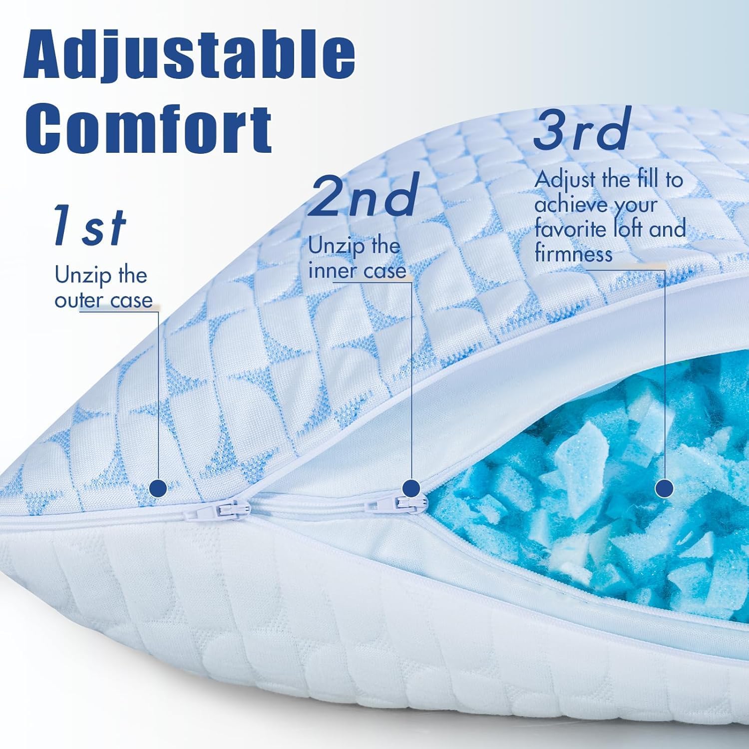 QUTOOL Shredded Memory Foam Pillows Cooling Bed Pillows