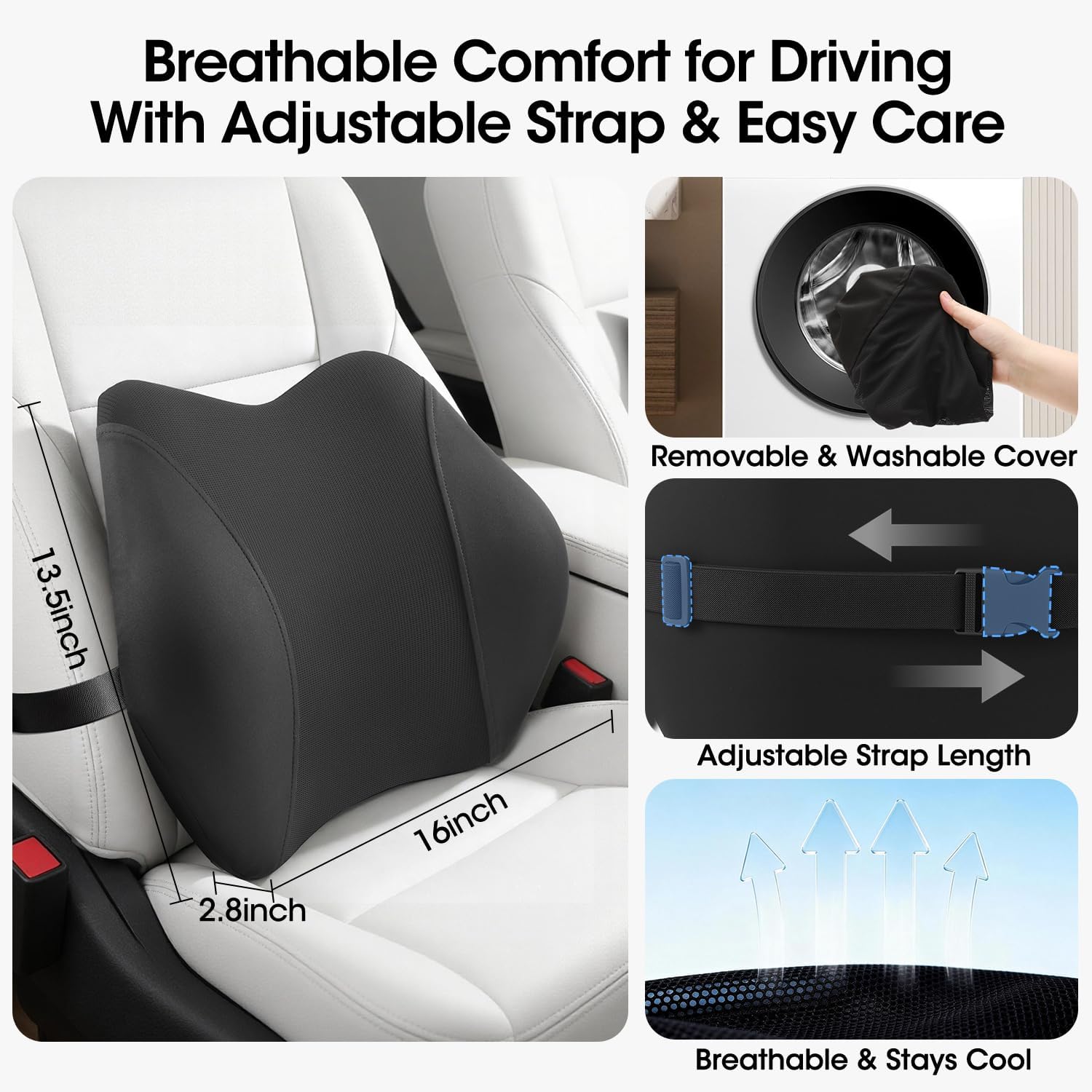 Lumbar Support Pillow for Car Seat – High-Density Memory Foam