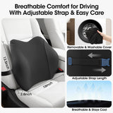 Lumbar Support Pillow for Car Seat – High-Density Memory Foam, Provides Comfort for Long Drivers, Relieves Lower Back Discomfort, Adjustable Strap Stays Put, Fits Most Cars, SUVs & Trucks (Black)