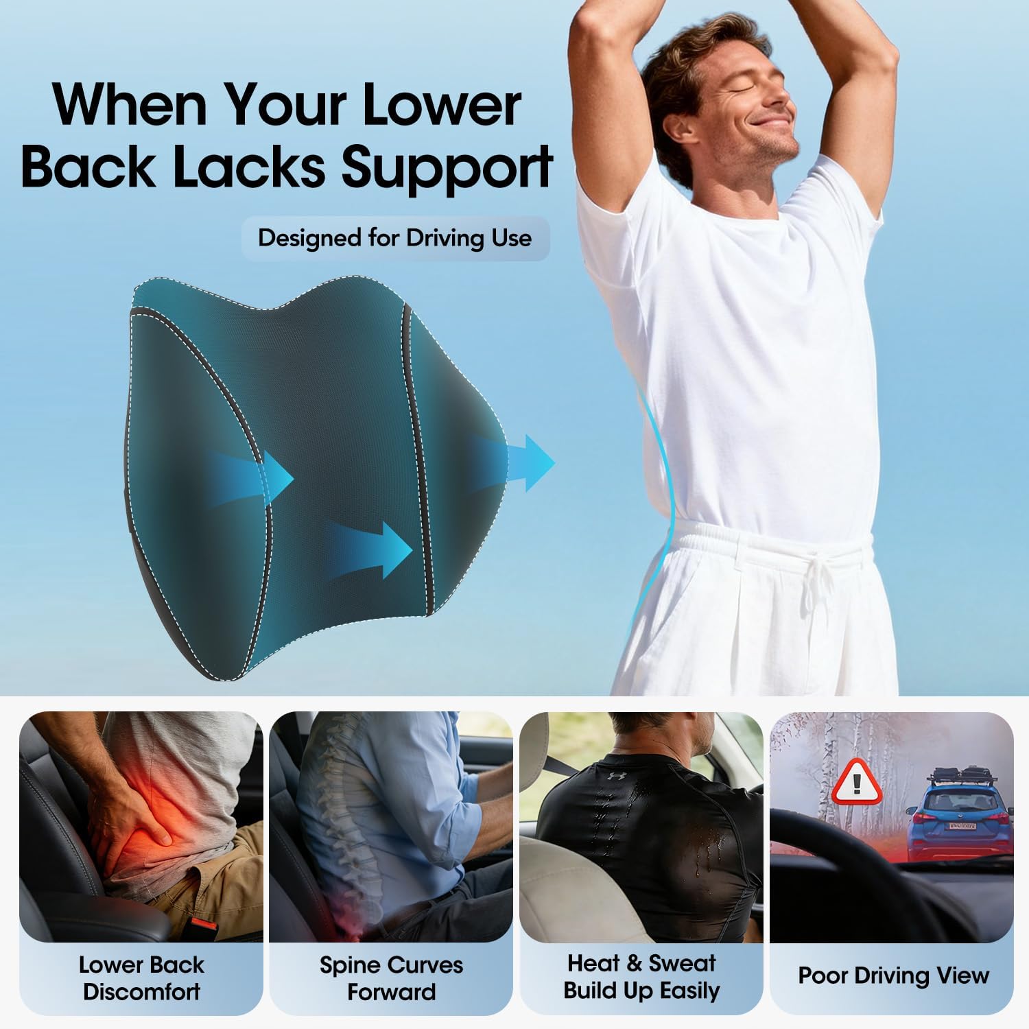 Lumbar Support Pillow for Car Seat – High-Density Memory Foam