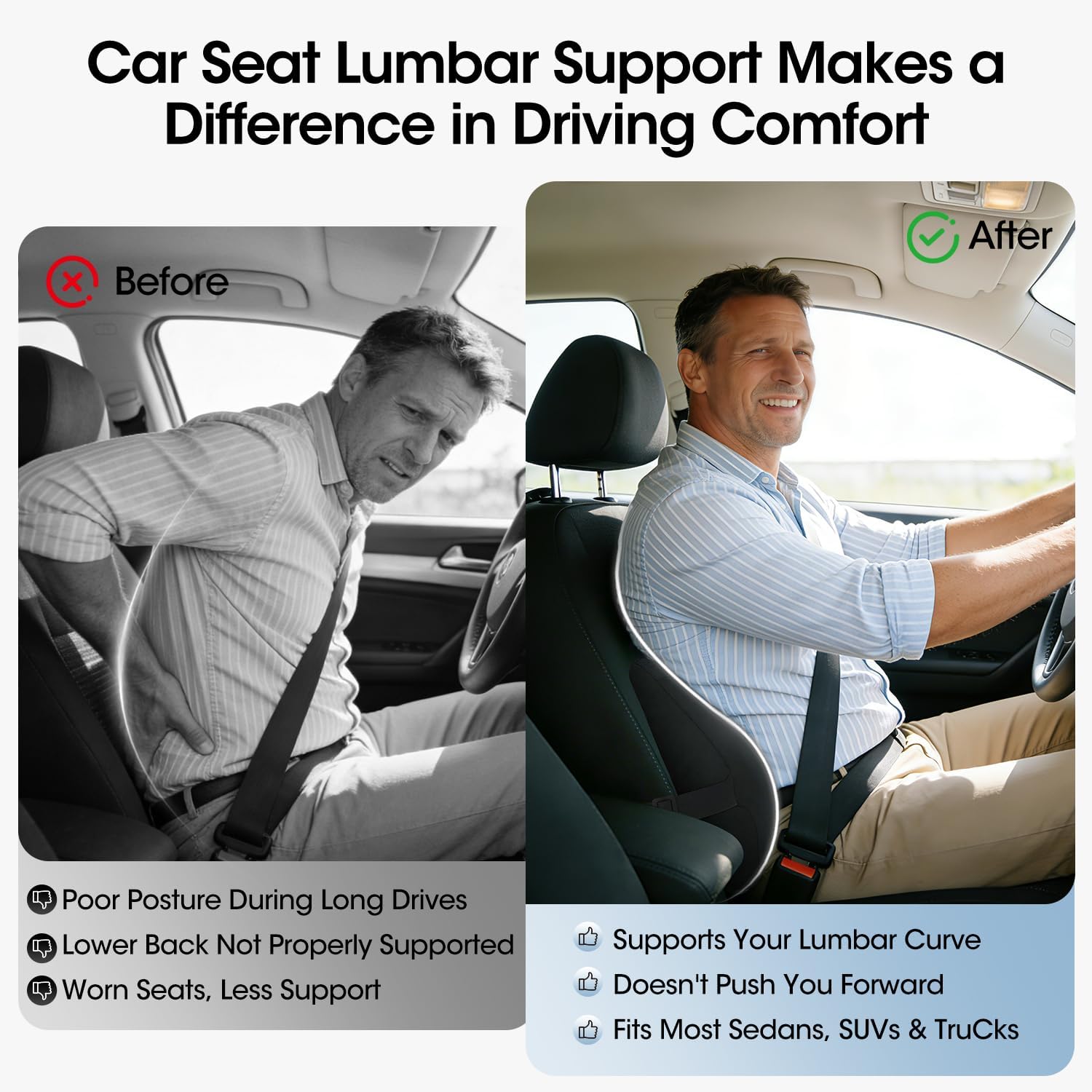 Lumbar Support Pillow for Car Seat – High-Density Memory Foam