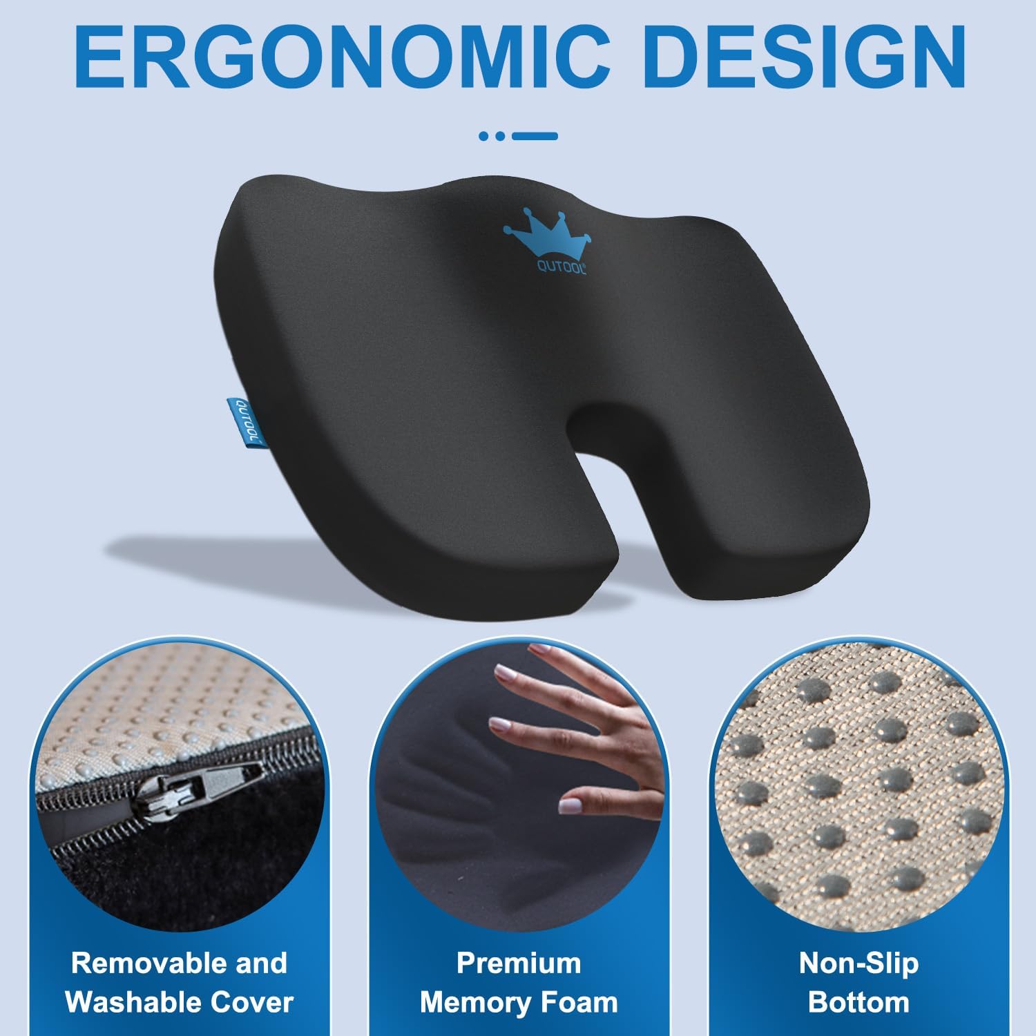 QUTOOL Memory Foam Seat Cushion for Office Chair Coccyx Cushion