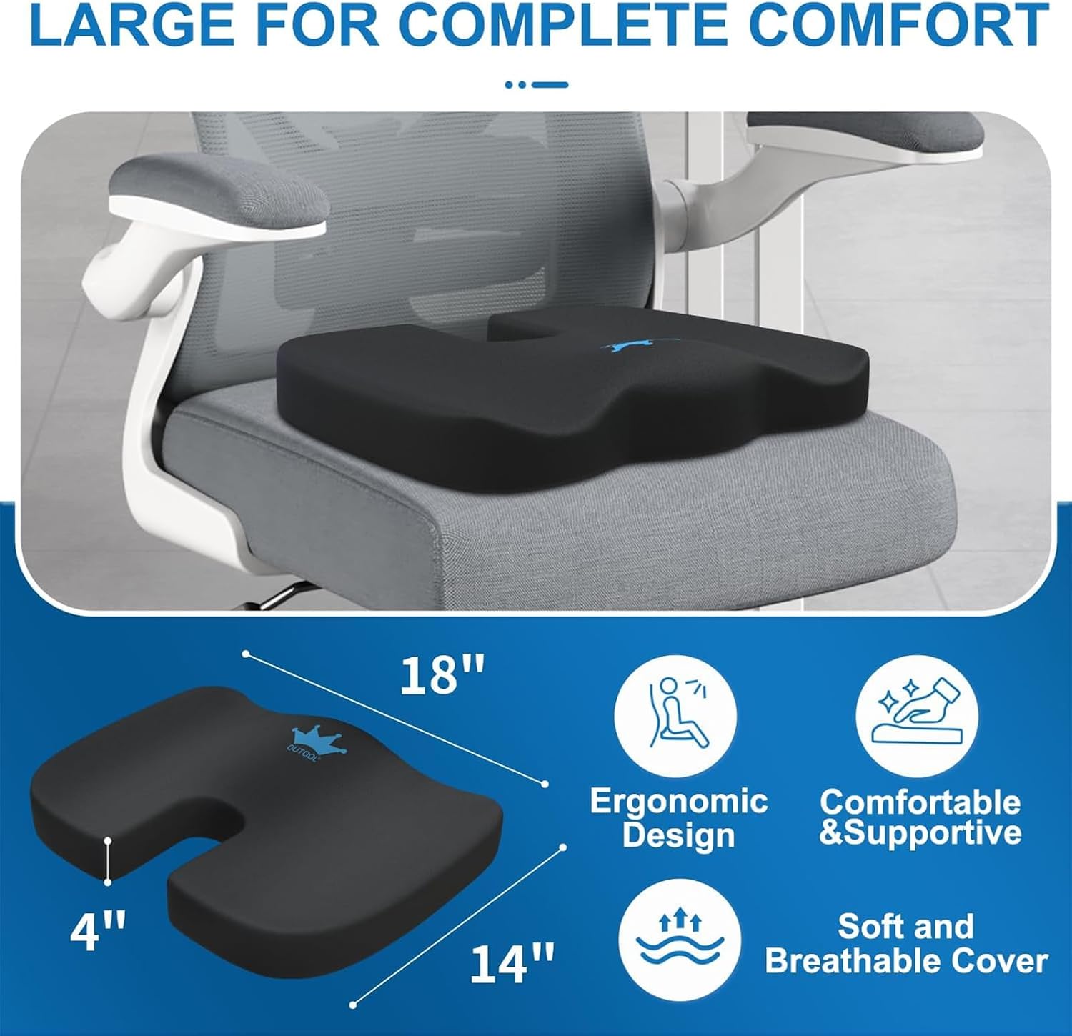 QUTOOL Memory Foam Seat Cushion for Office Chair Coccyx Cushion