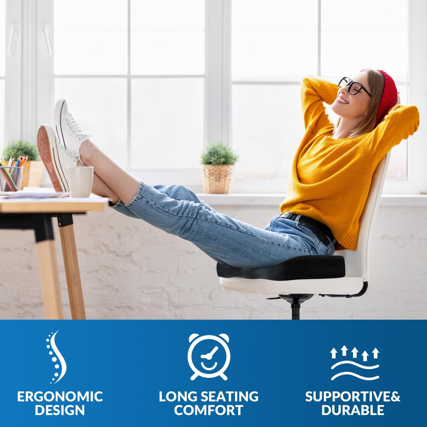 QUTOOL Memory Foam Seat Cushion for Office Chair Coccyx Cushion