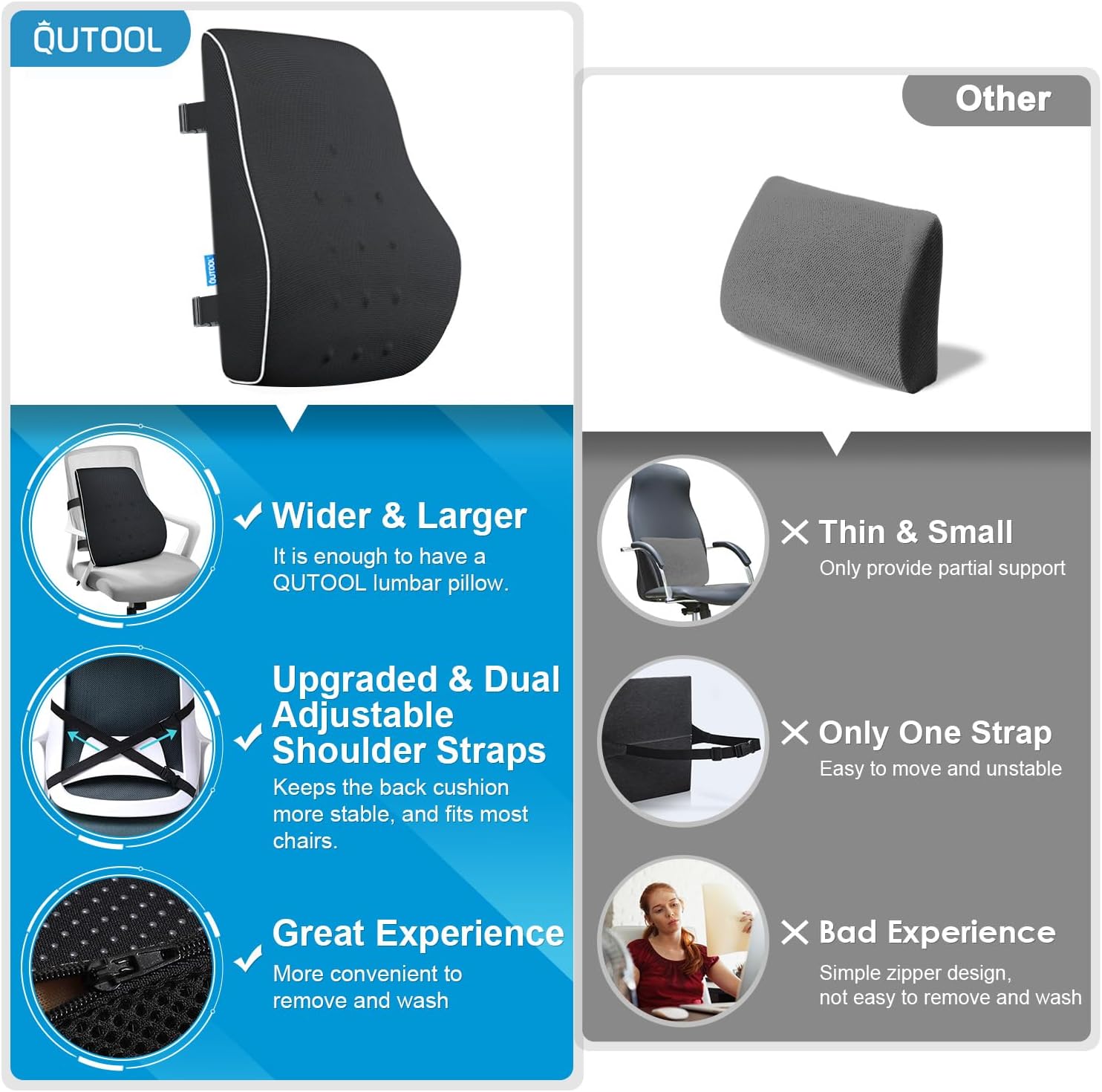 QUTOOL Lumbar Support Pillow for Office Chair