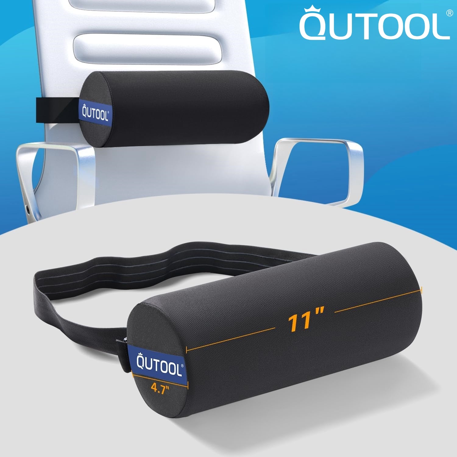 QUTOOL Lumbar Roll for Office Chair with Upgraded Strap Medium Soft-lumbar Roll