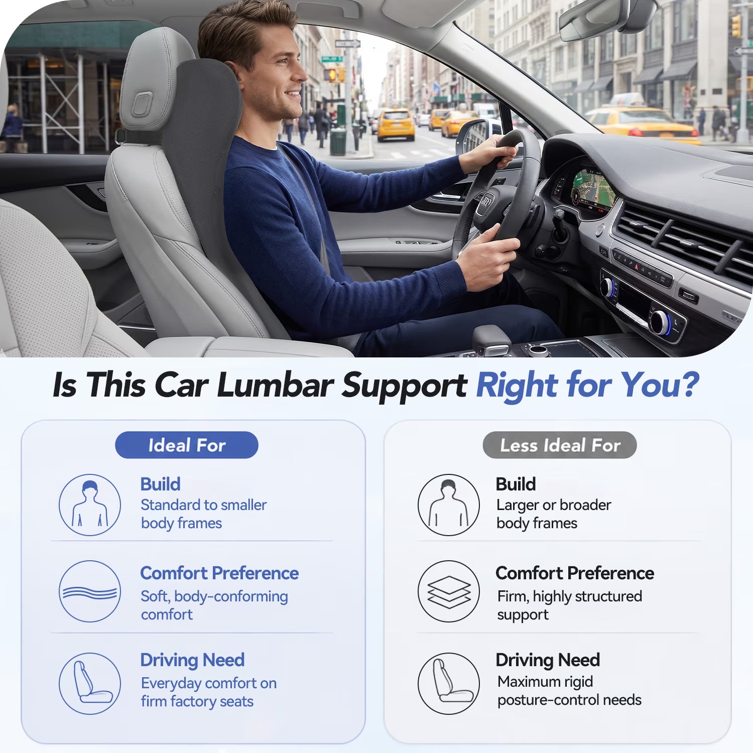 QUTOOL Car Lumbar Support Pillow with Headrest