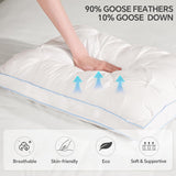 QUTOOL Luxury Hotel Goose Feather Pillow Set of 2, White
