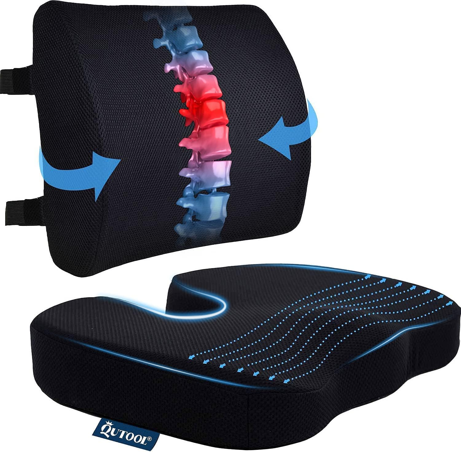 QUTOOL Coccyx Seat Cushion Lumbar Support Pillow MESH COVER