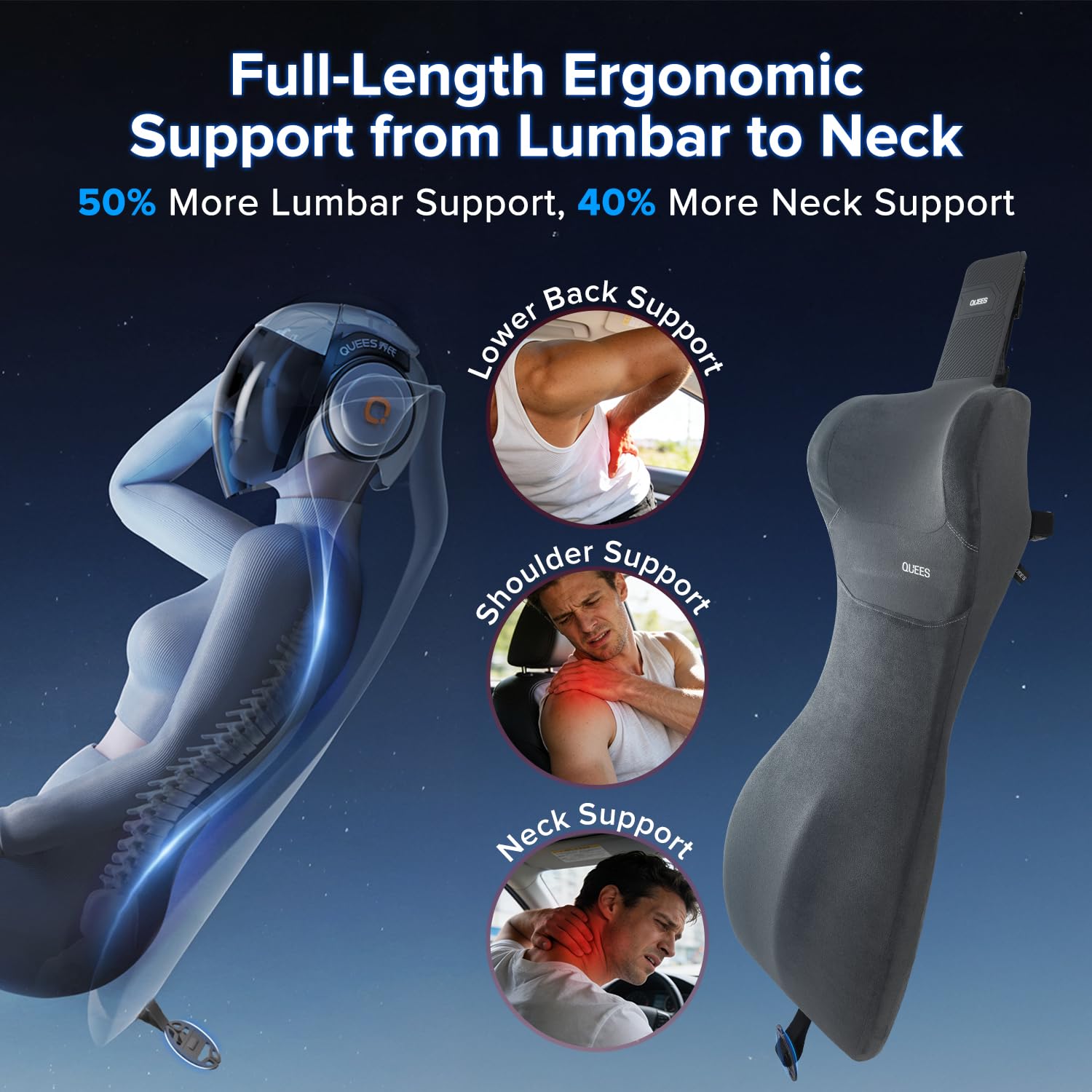 QUTOOL Car Lumbar Support Pillow with Headrest