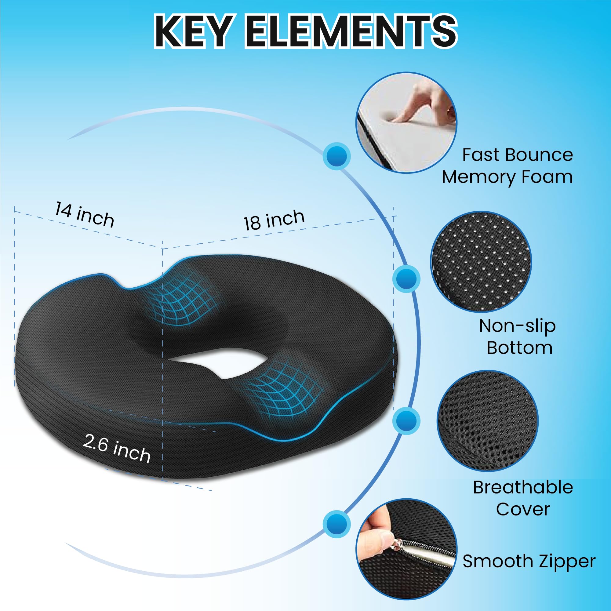 QUTOOL Donut Pillow for Tailbone Pain Hemorrhoid Cushion