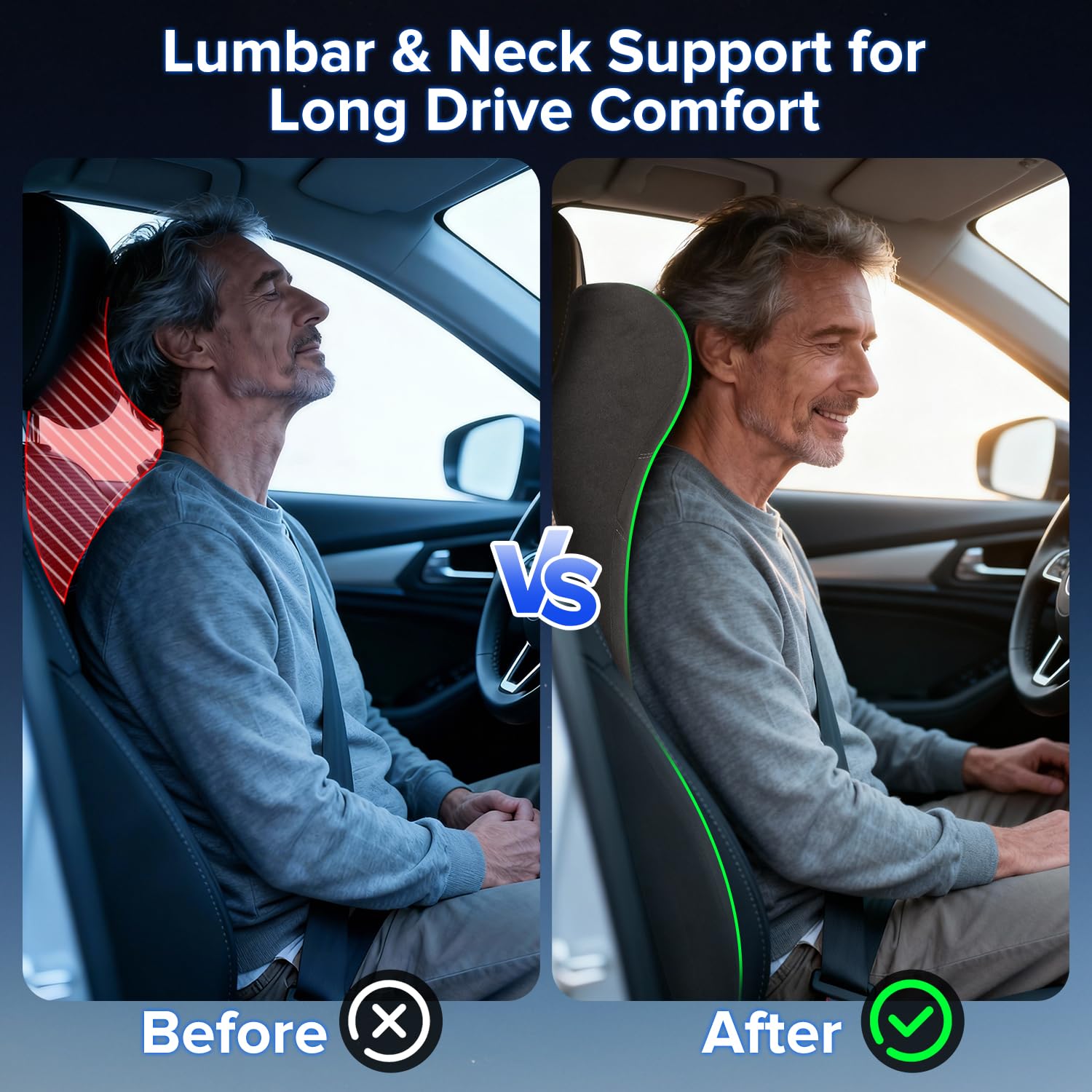 QUTOOL Car Lumbar Support Pillow with Headrest