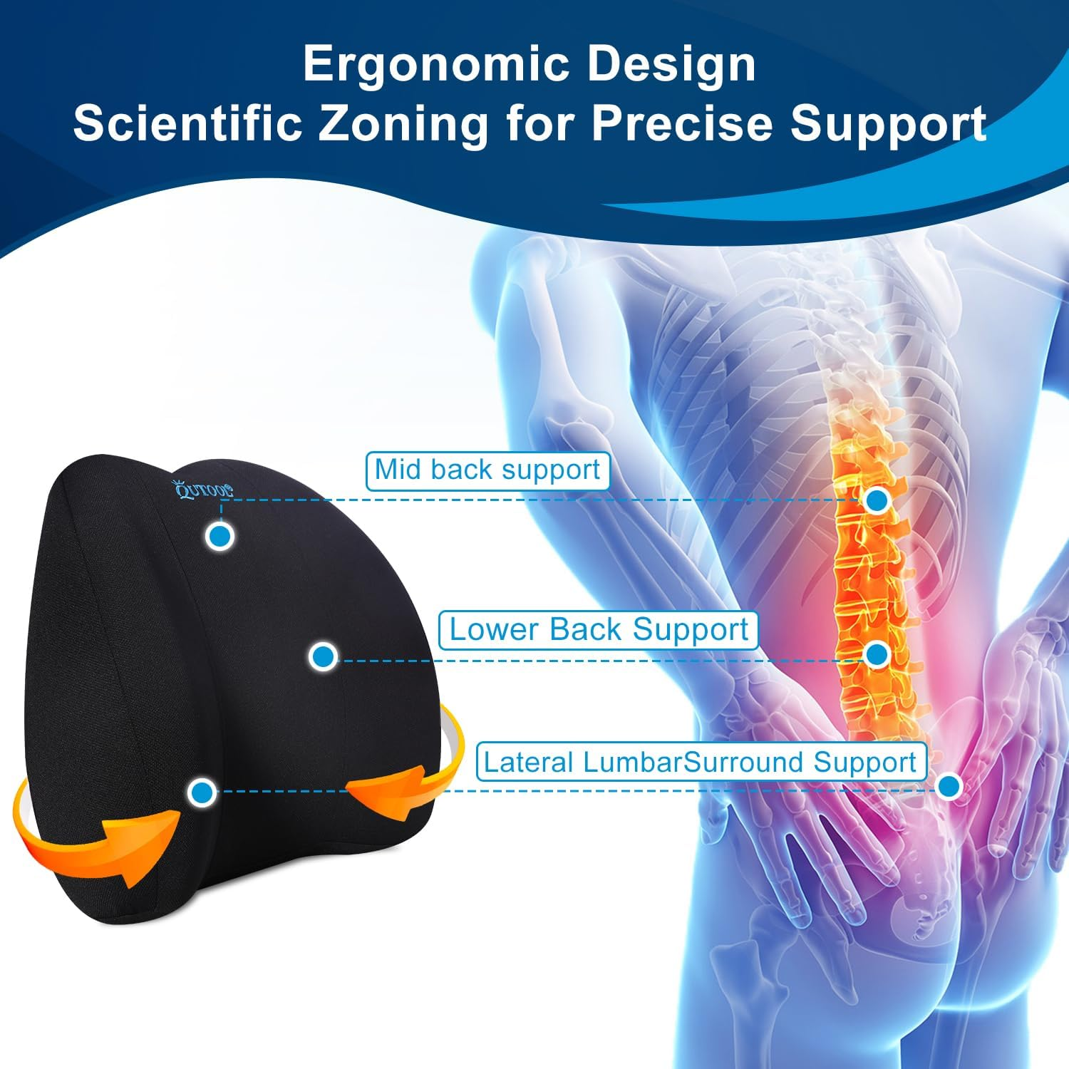 QUTOOL Lumbar Support Pillow- Lower Backpain Relief