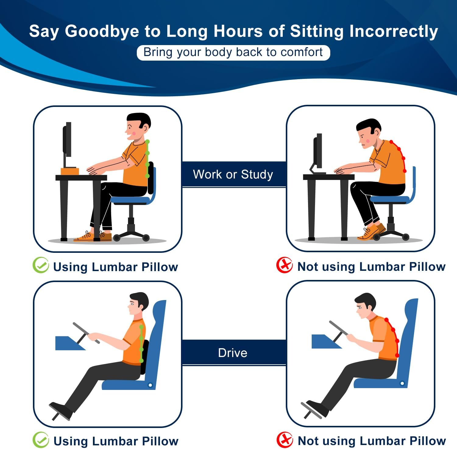 QUTOOL Lumbar Support Pillow- Lower Backpain Relief
