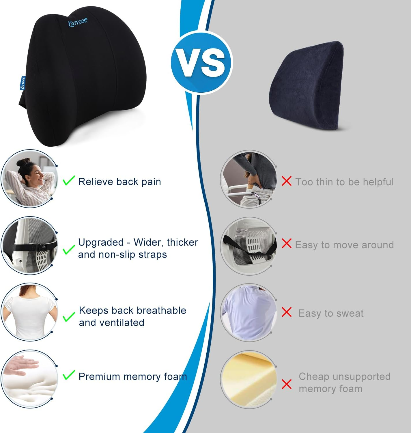 QUTOOL Lumbar Support Pillow- Lower Backpain Relief
