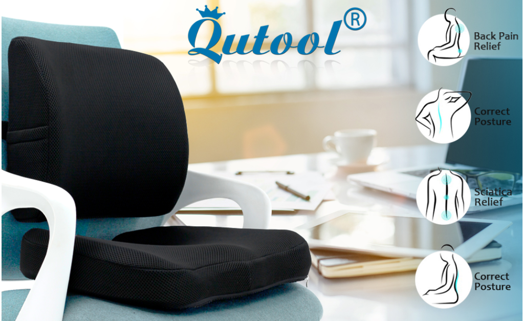 Qutool Orthopedic Memory Foam Seat Cushion and Lumbar Support Back