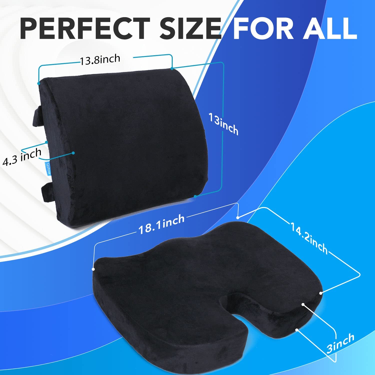 QUTOOL Orthopedic Seat Cushion and Lumbar Support Pillow -VELVET COVER