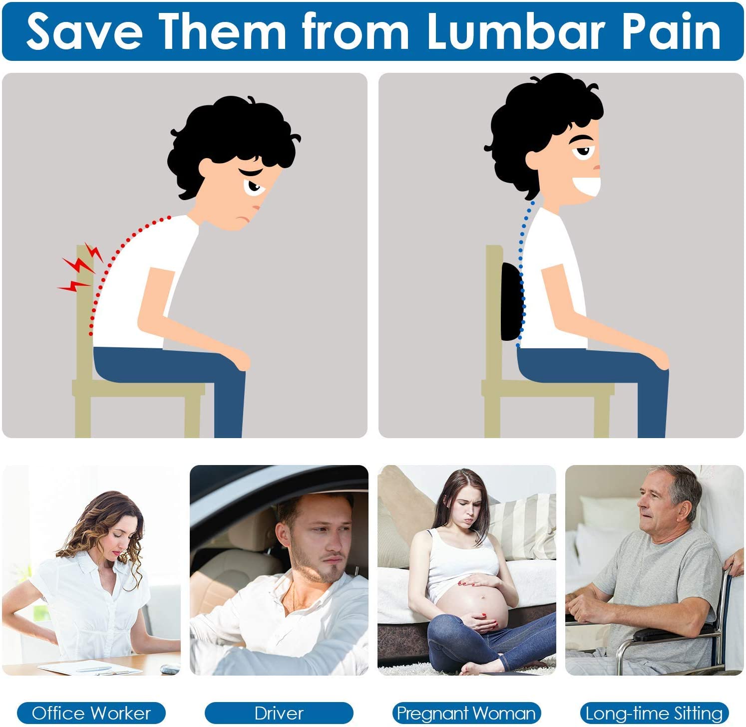 QUTOOL Lumbar Support Pillow Memory Foam