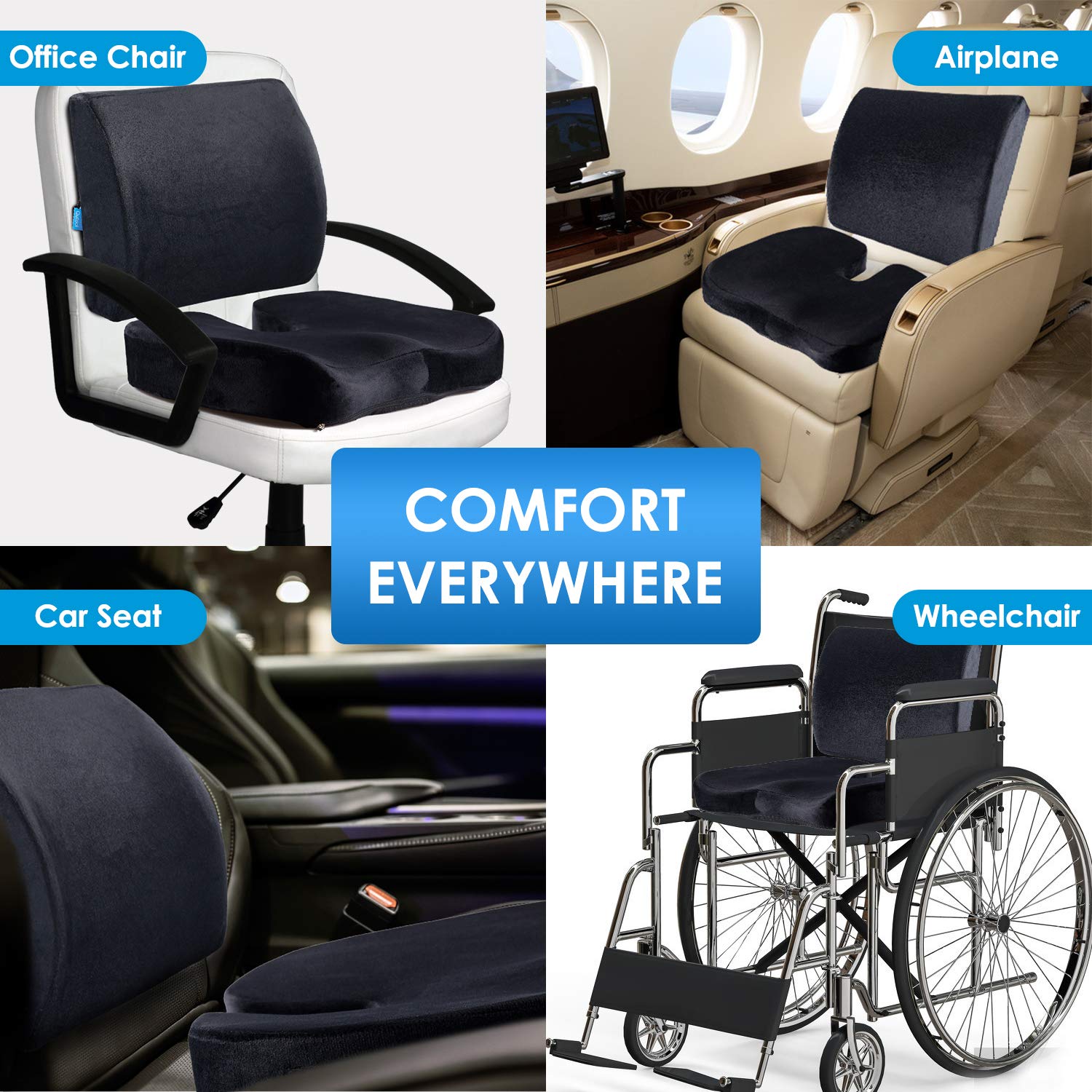 Qutool Memory Foam Coccyx Seat Cushion & Lumbar Support Pillow for Office  Chair, Car, Wheelchair Chair Cushion 