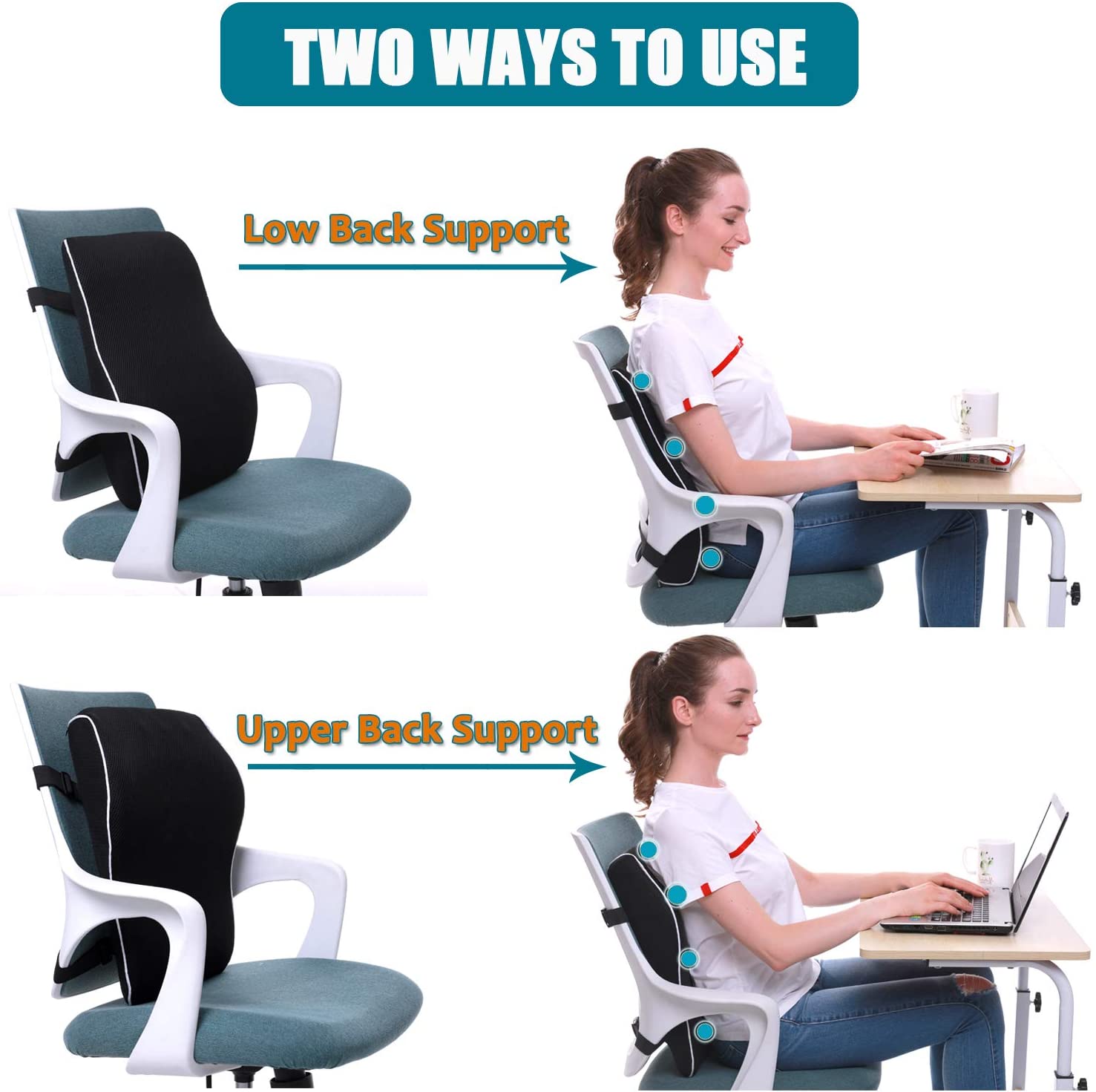 Qutool Lumbar Support Pillow for Office Chair Back Support Pillow