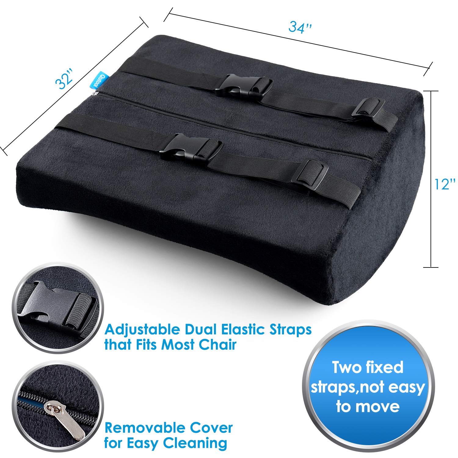 QUTOOL Memory Foam Coccyx Seat Cushion & Lumbar Support Pillow Black